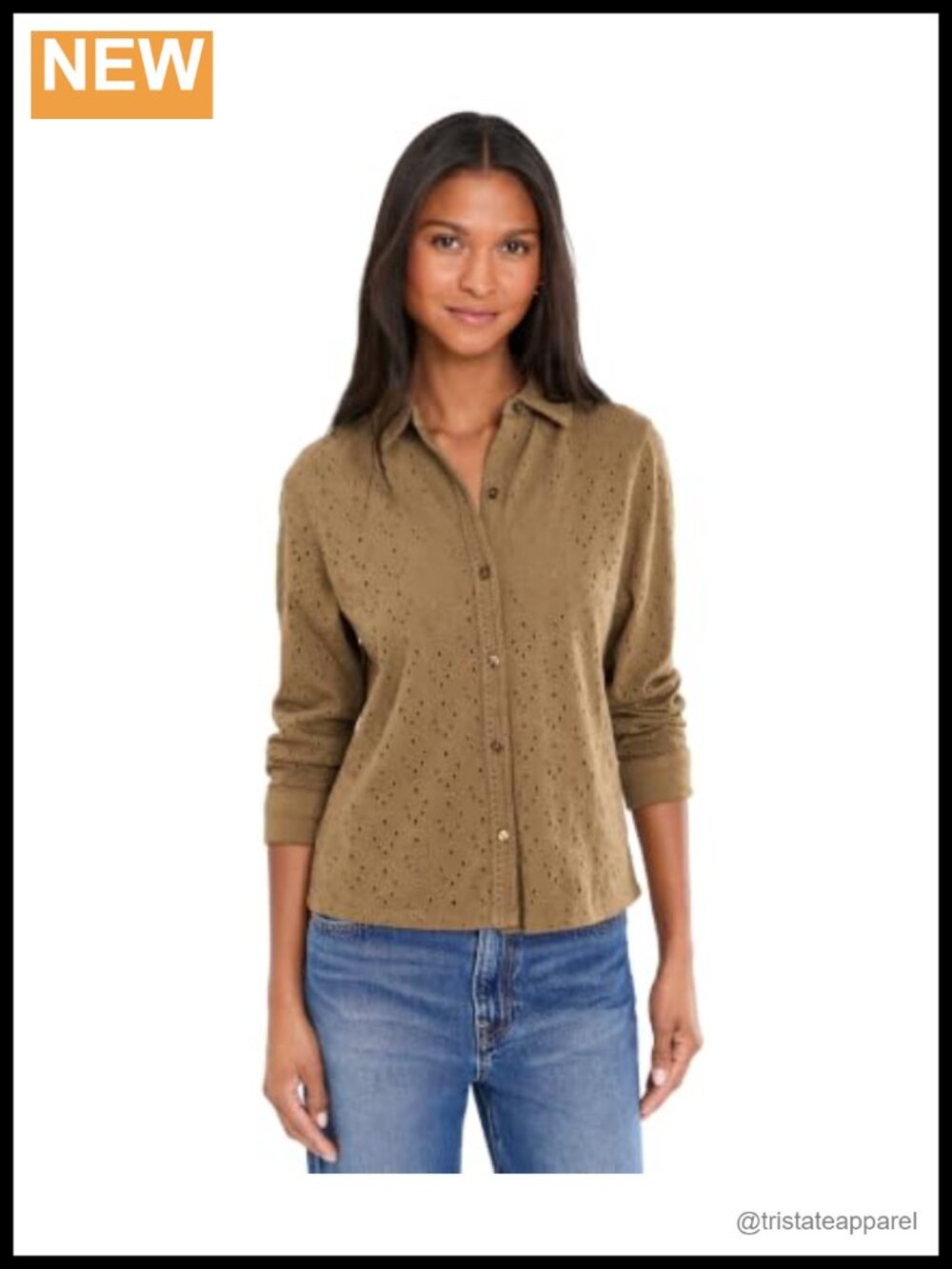 Women's Knit Eyelet Pop On Blouse with Crochet Placket